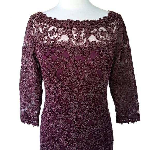 TADASHI SHOJI Corded Embroidery Formal Gown 10 Burgundy 3/4 Sleeve Maxi Dress - Picture 8 of 16
